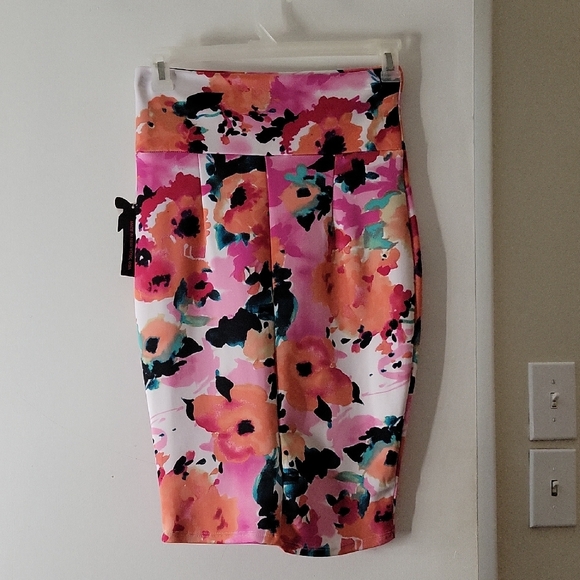 Silhouette Dresses & Skirts - Floral Pencil Skirt - Pink and Orange